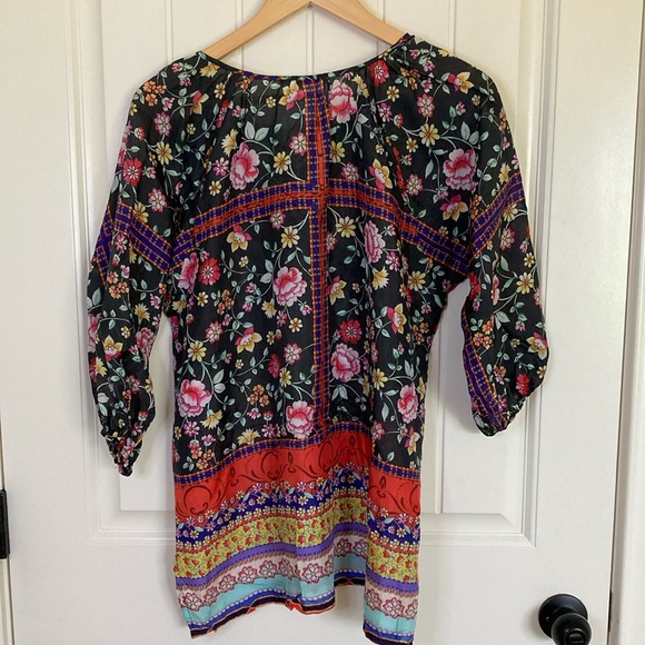 Johnny Was Womens Lookout Electra Silk Printed Tunic Shirt Size XS Boho Hippie‎ - Picture 9 of 11